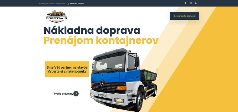 Webstránka doprava nakladna, prenajom kontajnerov stavebne a zemne prace