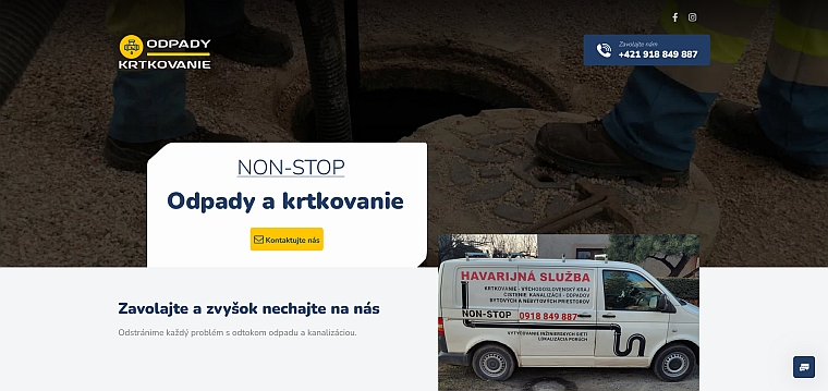 Webstránka pre komplexné kanalizáčné systémy a služby – Slovensko trh